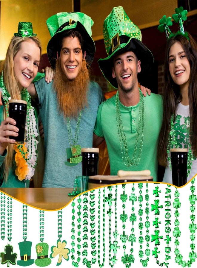 Haconba 48 Pcs St Patricks Day Necklace Shamrock Decor Bead Necklace Green Hat Necklace Irish Clover Necklace for Kids Adults St Patricks Day Irish Party Supplies - Image 4